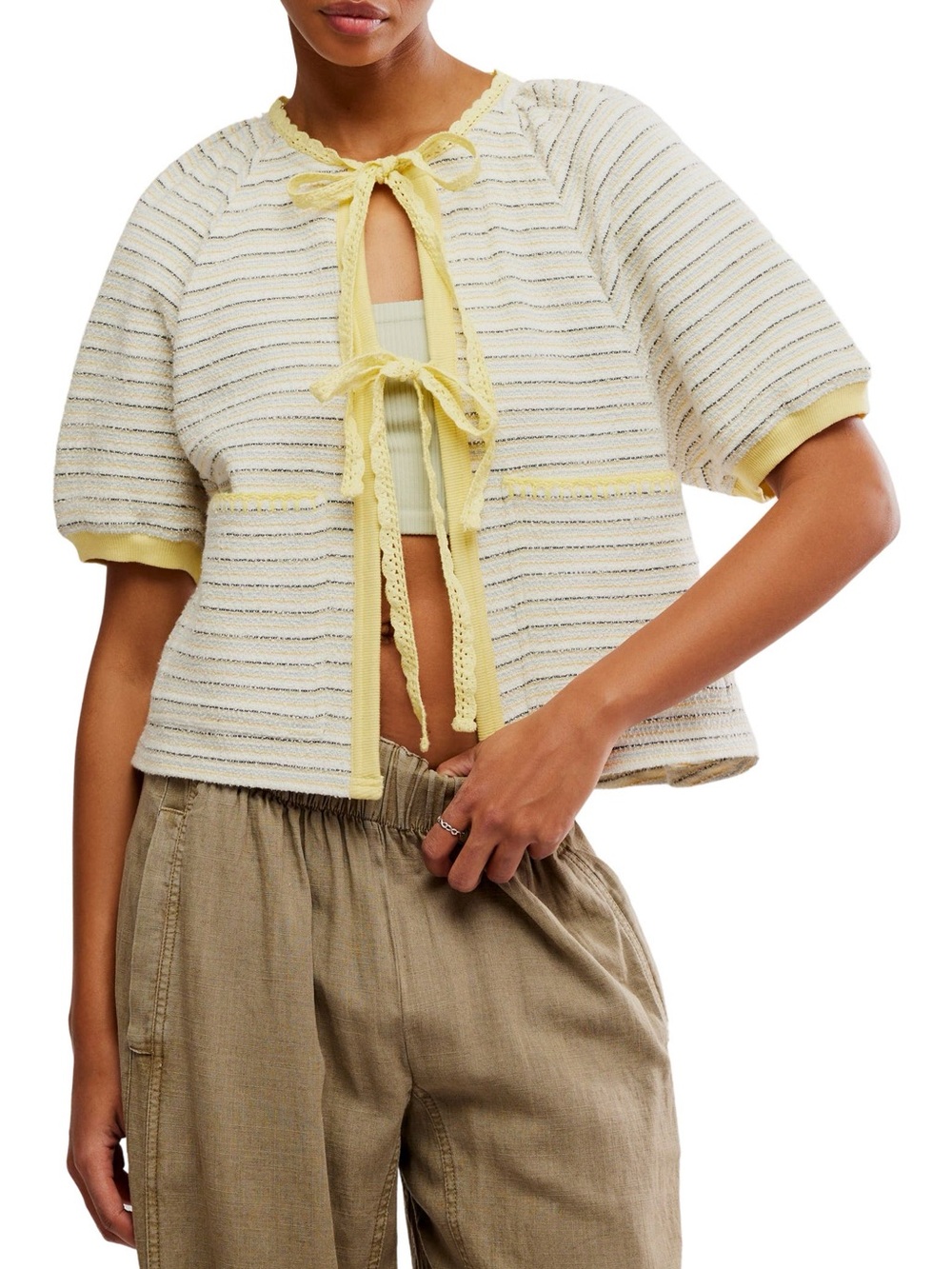 Free People Tropic Stripe Cotton Tie Front Top L